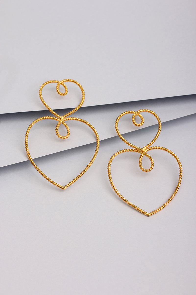 DOUBLES HEARTS OF GOLD EARRINGS